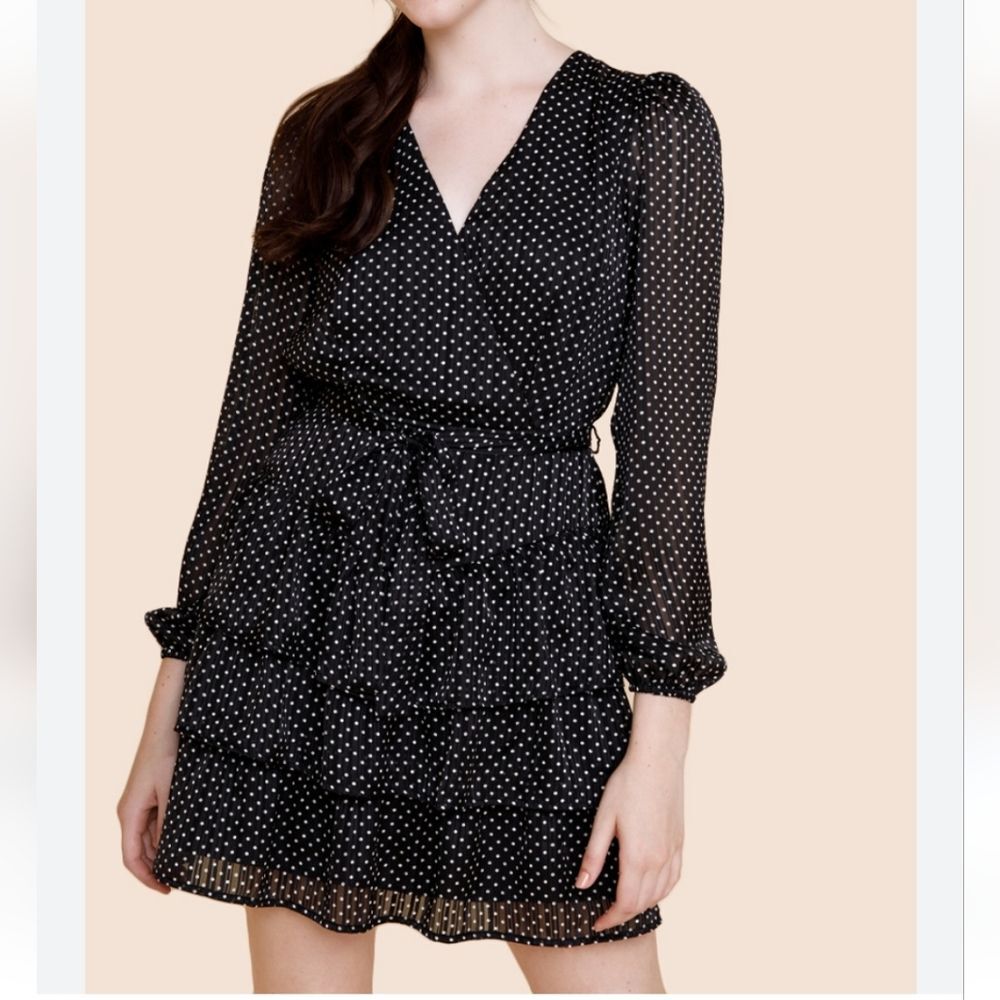 Francesca's Polka dot tiered dress Size Medium Long Sleeves nwt